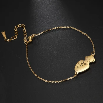 

Fishhook Mother Kiss Baby Pregnant Family Heart Gift Gold Color For Woman Stainless Steel Pendant Charm Bracelet Bangle Jewelry