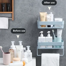 Bathroom Shelves Perforation-Free Wall-mounted Kitchen Storage Basket Shampoo Makeup Towel Storage Rack Dresser Storage Box