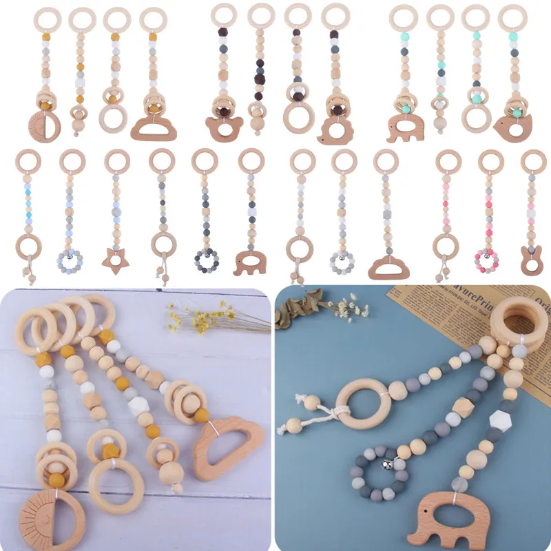 3/4 Pcs Baby Gym Frame Beech Wood Ring Baby Fitness Rack Pendants Silicone Beads Teether Newborn Stroller Rattle Play Gym Toys baby play gym toys