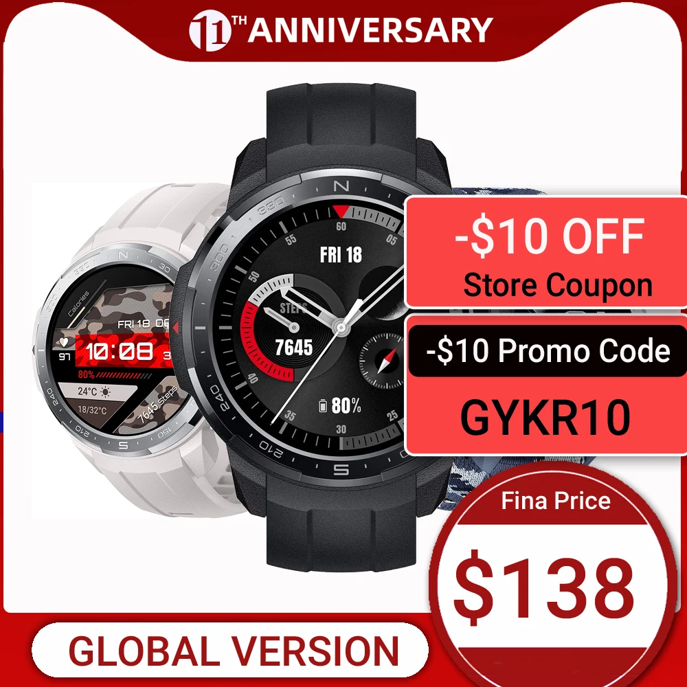  HONOR Watch GS Pro Смарт часы, 25 дней Срок службы батареи, глобальная версия, GPS, Мониторинг частоты сердечных сокращений SpO2 уровень кислорода в…