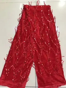

Wholesale French fringed lace fabric with feather high quality handmade African glitter sequined fabric for royal wedding dress