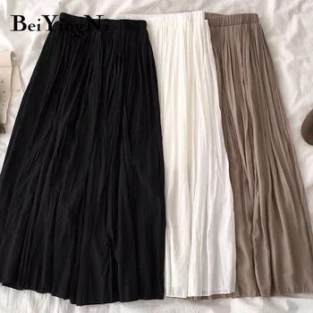 

Beiyingni 2020 Summer Women's Casual Solid Color Vintage Skirt Pleated Korean All-match White Black Skirts Woman Faldas Mujer