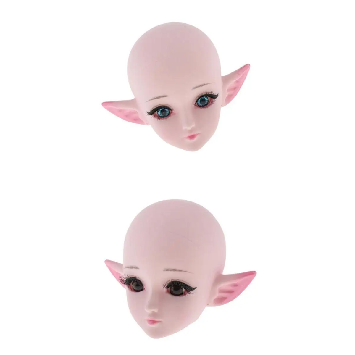 2pcs 1/3 Ball Jointed Girl Dolls Head with Elf Ear and Makeup for 60cm BJD Dolls Accessories