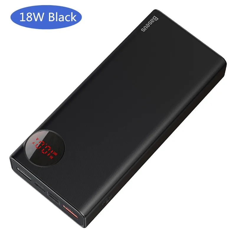 Baseus 20000 мАч Быстрая зарядка 3,0 внешний аккумулятор USB PD 45 Вт Быстрый 20000 внешний аккумулятор для iPhone Xiaomi Mi huawei Внешнее зарядное устройство - Цвет: Black 18W