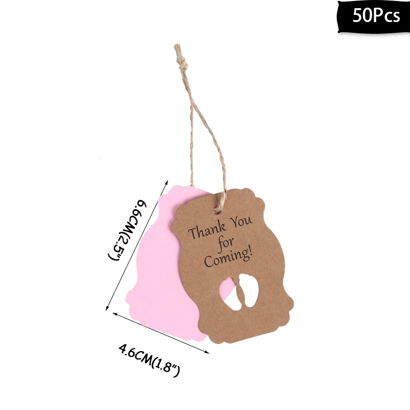 50pcs pink tags WEIGAO/вечерние украшения для детского душа, это девочка/это мальчик, бутылка для воды, этикетка, обертка, фольгированные шары, принцесса, венок, конфетная коробка, наклейка - Цвет: 50pcs pink tags