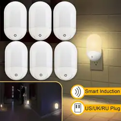 Светодиодный PIR датчик движения умная Ночная подсветка AC 100-240V для ванной домашняя лампа светильник US UK EU вилка теплый белый