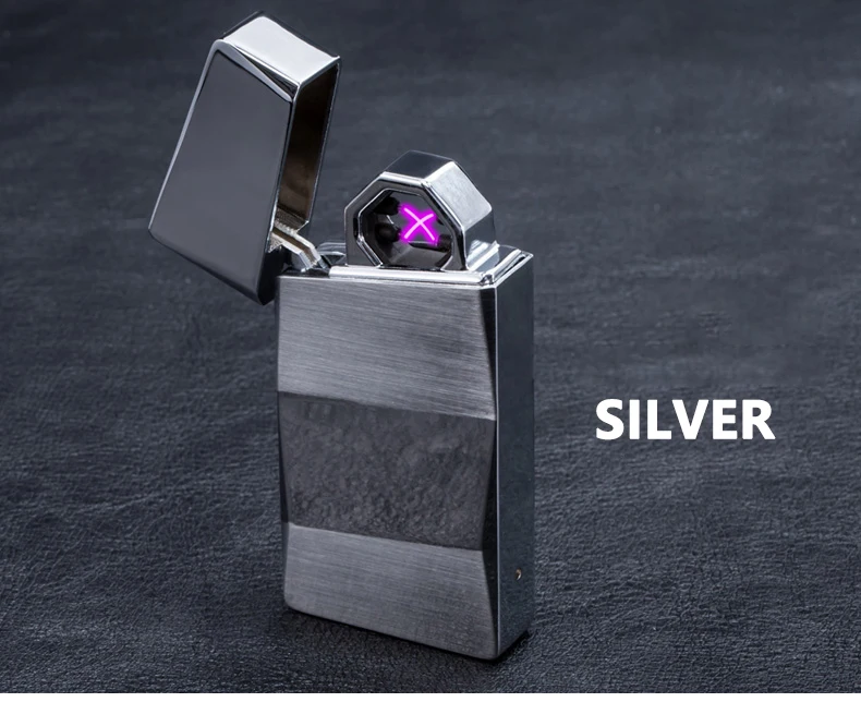 Silver JIJU 779V Экологически чистая беспламенная электрическая дуговая Зажигалка индивидуальный подарок ветрозащитный Перезаряжаемый USB светильник встряхнуть - Цвет: Silver