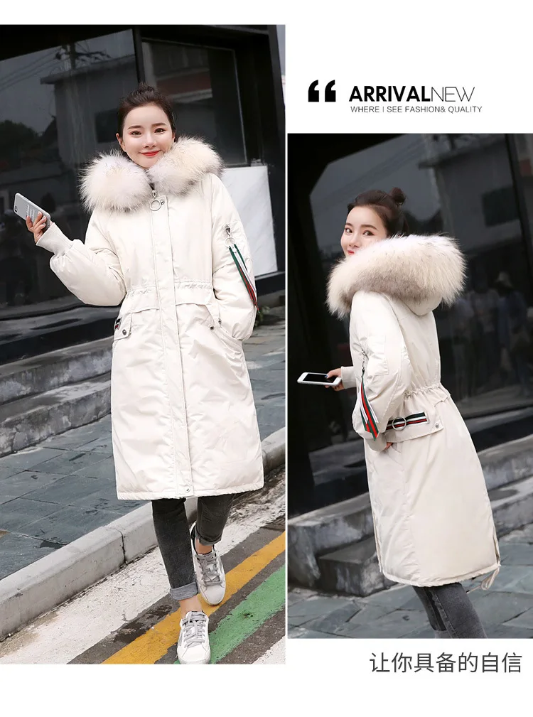 WOMEN'S Dress down Feather Winter Mid-length Warm Hooded Fashion Raccoon Fur Collar 90 Cloth Boutique down Jacket