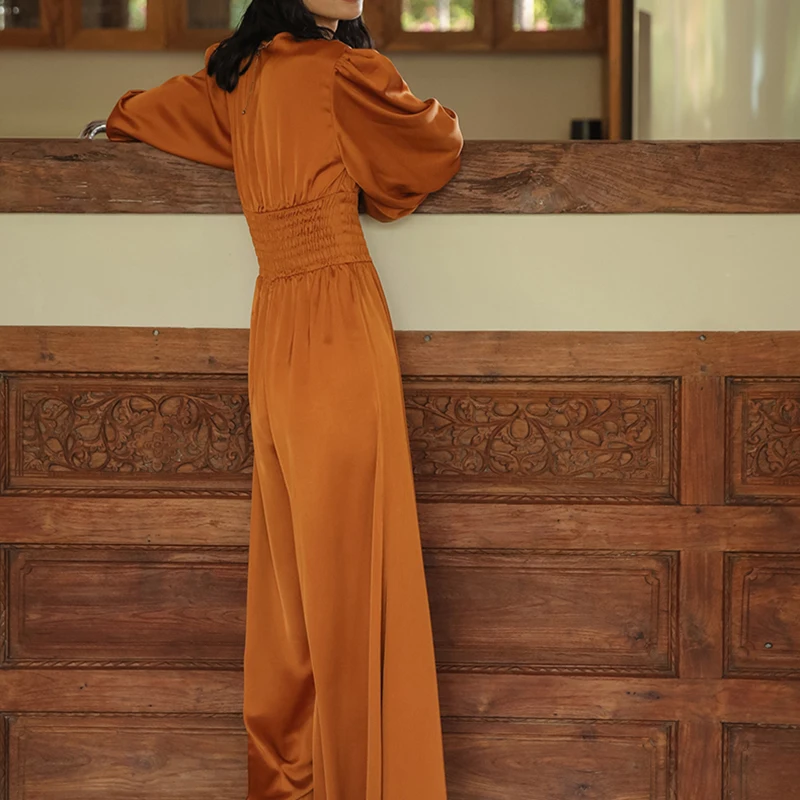 GALCAUR Vintage Ruched Jumpsuit Female V Neck Lantern Sleeve Large Size Loose Wide Leg Jumpsuits Women 2020 Fashion New Clothes (6).jpg