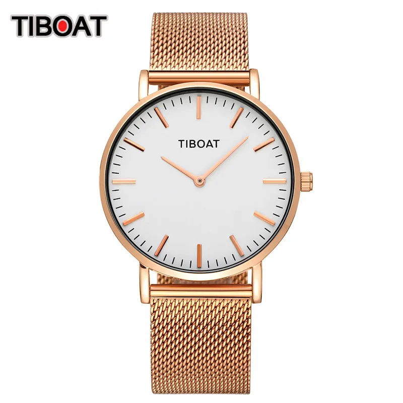 rose gold white TIBOAT, высокое качество, женские часы, Роскошные, Япония, кварцевый механизм, нержавеющая сталь, розовое золото, водонепроницаемые наручные часы, relogio feminino - Цвет: rose gold white