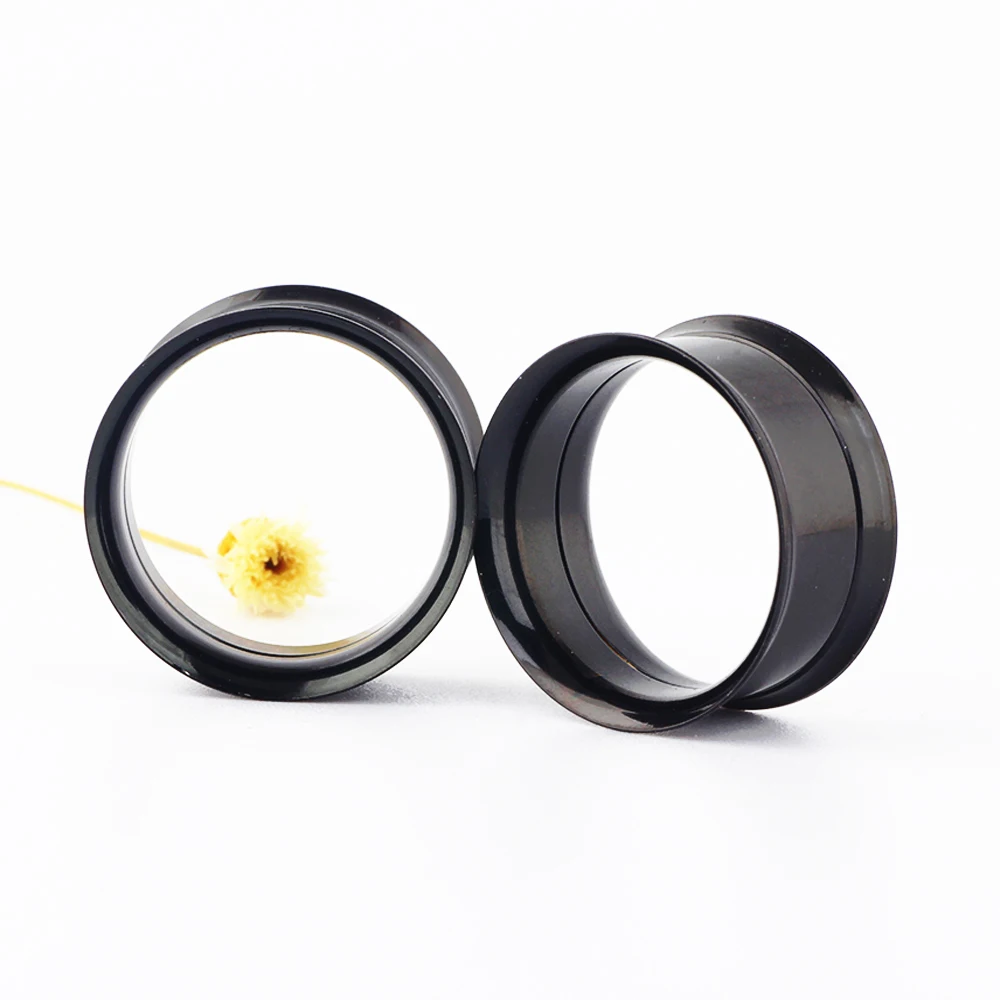 JUNLOWPY 6g-3/4"Ear Stretching kit Set Hollow Black Plugs and Tunnels Stainless Earring Expander Gauges Stretcher Body Piercing