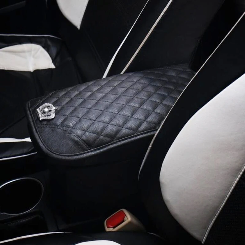Car Armrests Box Cover Pad Crown PU Leath Crystal Increased Comfortable Central Hand Protection Cushion Covers Universal | Автомобили и