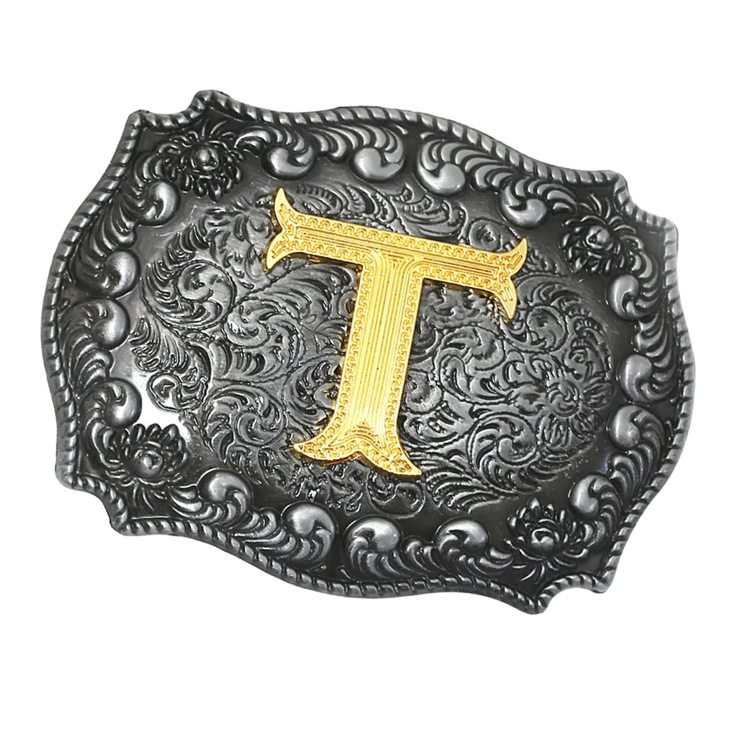 Fashion Vintage Golden Letter & Floral Initial Letters A-Z Mens Hip Hop Cowboy Waist Belt Buckle Indian Metal Customized Buckle brown belt Belts