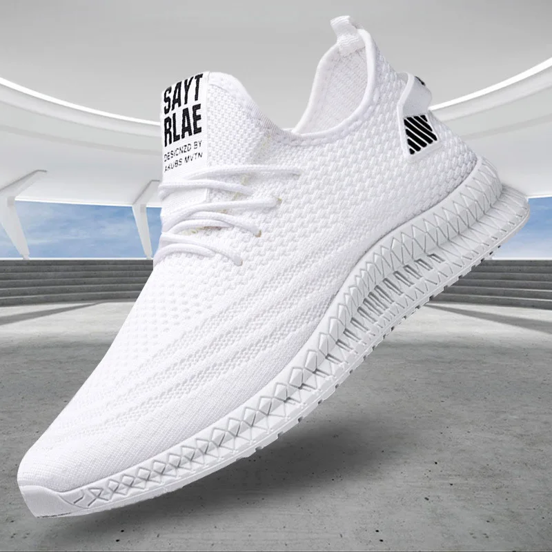 Zapatillas de deporte blancas para hombre, calzado masculino de primavera, zapatos planos informales, de malla transpirable, para caminar, tenis al por mayor, novedad de 2020