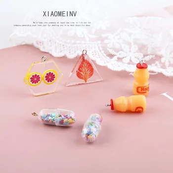 

DIY handmade jewelry fun resin yogurt bottle five-pointed star pill transparent geometric embedded leaf ear ornament material