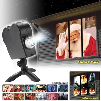 

US Plug Halloween Atmosphere Christmas Windows Projector Colored Light 12 movies Waterproof Led Projection Lamp