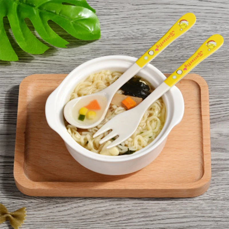 

Bamboo Fiber Baby Safety Spoon+Fork Set Kids Cartoon Cute Feeding Tableware Set Children's Gift Dinnerware Portable Cutlery Suit