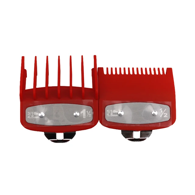 universal hair clipper cutting comb cover, barber shop trimmer protective gear accessory limit comb hairdressing tool 2pcs Red