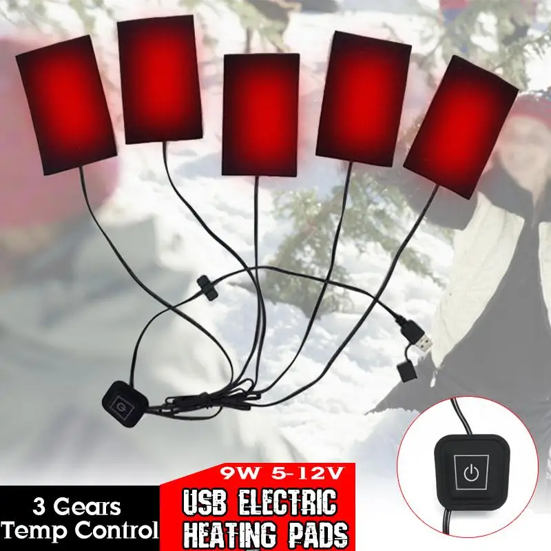 Usb электрическая грелка 5 в 12 В с 3 передачами Регулируемая температура быстрый нагрев углеродного волокна грелка для ткани жилет куртка - Цвет: 5 pads