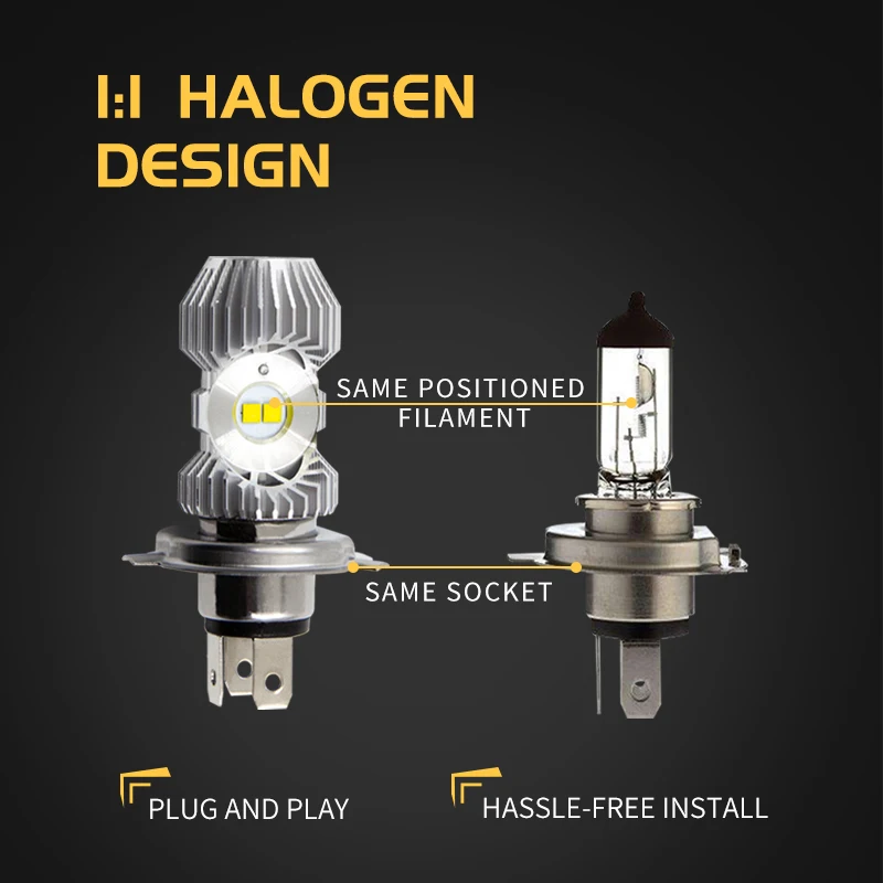 Route101 H4 LED Headlight for Motorcycle HS1 Hi/Lo Headlamp S2 H6 BA20D LED Moto White 12V Bulb 9-85V Motorbike Scooter ATV Lamp