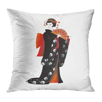 

Japanese Woman Throw Pillow Cushion Cover Bow Black Soft Velvet Square Cushion Case Couch Cover Pillowcase For Sofa Seat Bedroom
