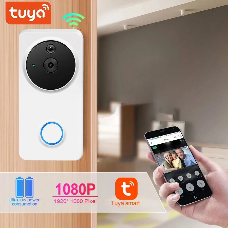 1080P HD WiFi Wireless Tuya Video Doorbell Voice Control Home Door Bell Smart Door Peephole Camera Outdoor Mini Video Intercom