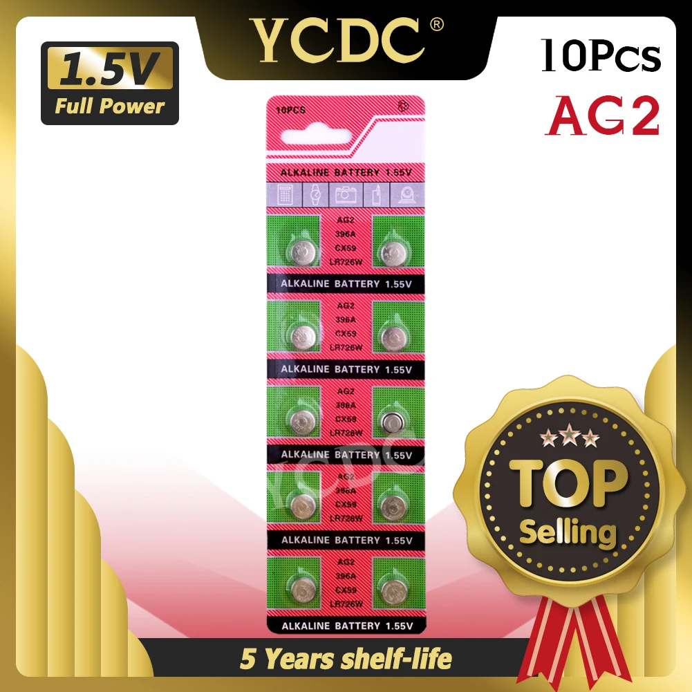Кнопочные батареи 10 шт./упак. AG2 LR726 396 SR726 196 щелочная батарея 1 55 в SG2 SR9 726 LR59 для
