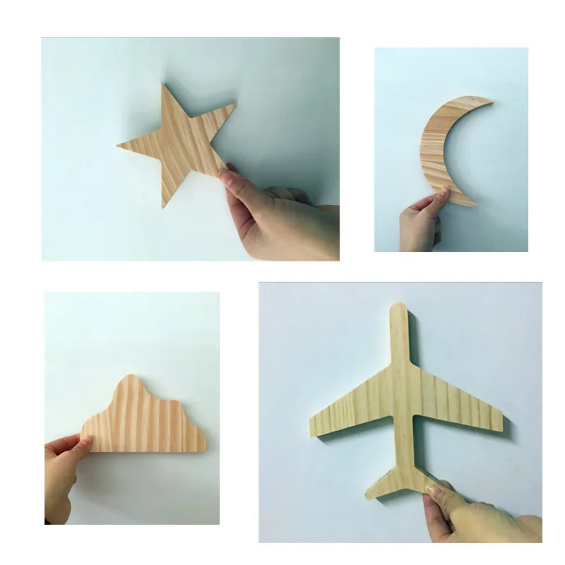 

Nordic INS Wooden Star Moon Newborn Baby Kids Tent BedRoom Decor Accessory Wall Hanging Photography Props With 3M Stickers