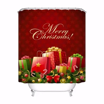 

Custom Waterproof Shower Curtain Red Christmas Tree Printed Bathroom Decor Various Sizes #180324-01-32
