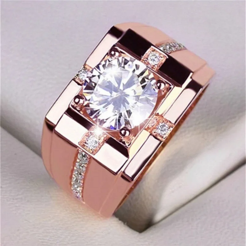 Popular Trendy Business Wide-Faced White Zirconium Ring For Men Copper European Style Engagement Wedding Party Rings Jewelry wedding rings finger rings fashion rings engagement rings zircon rings fashion ring crystal rings stone rings