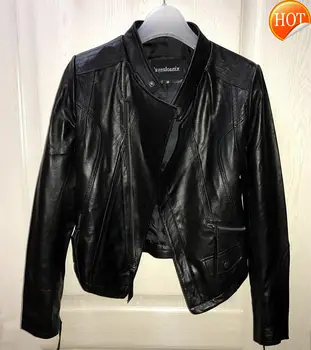 

Women's Cheap Factory Black Genuine Leather Jacket Real Sheepskin Female Short Slim Fit Leather Motorcycle Jacket S-XXL