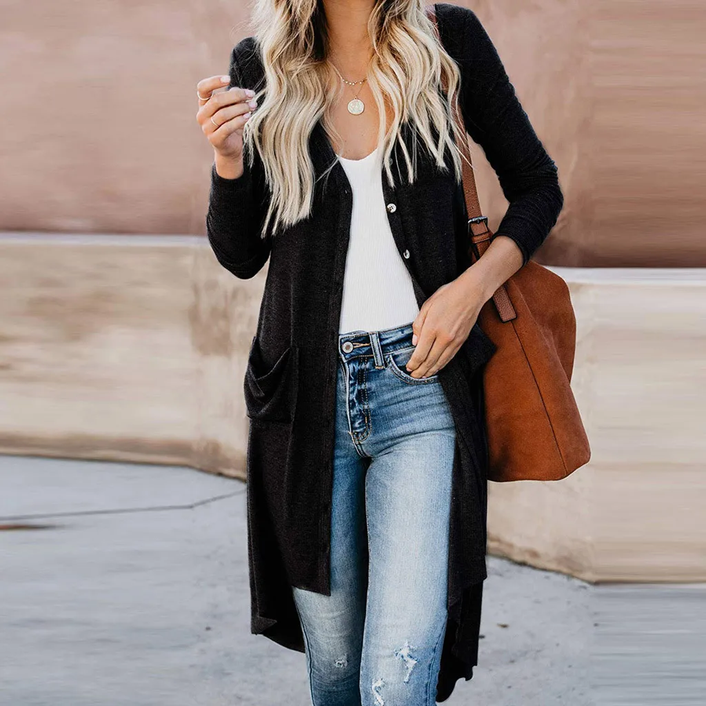 

Women's Cardigan Casual Solid Long Sleeve Draped Open Front Long Autumn Winter Ladies grils Cardigans Tops dropshipping