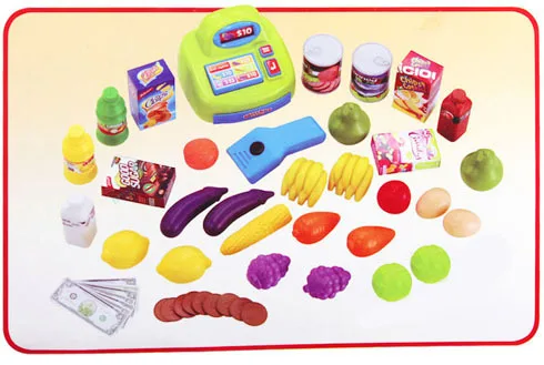 US $51.00 Christmas Gift Child Girl toys Pretend play Supermarket Simulation Cash register set Cooking Food shopping basket Light Music