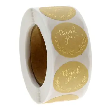

500pcs/roll Kraft Paper Wreath Thank You Stickers Gold Foil Seal Labels Envelope