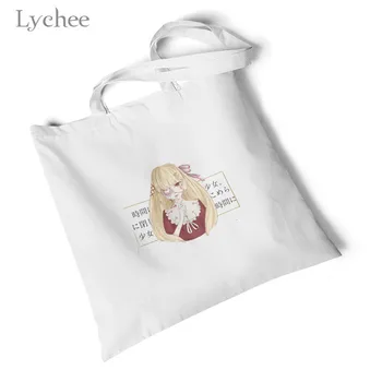 

Lychee Harajuku Anime Girl Print White Canvas Bag Storage Foldable Large Shoulder Bag Environmental Reusable Original Handbag