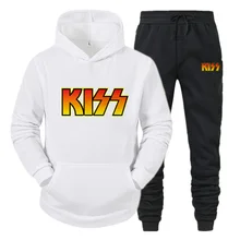 Hoodie Autumn and Winter Casual Harajuku Pullover KISS Rock Print Sweatshirt Long Sleeve Men's Fashion Hip-Hop Street Pants Suit