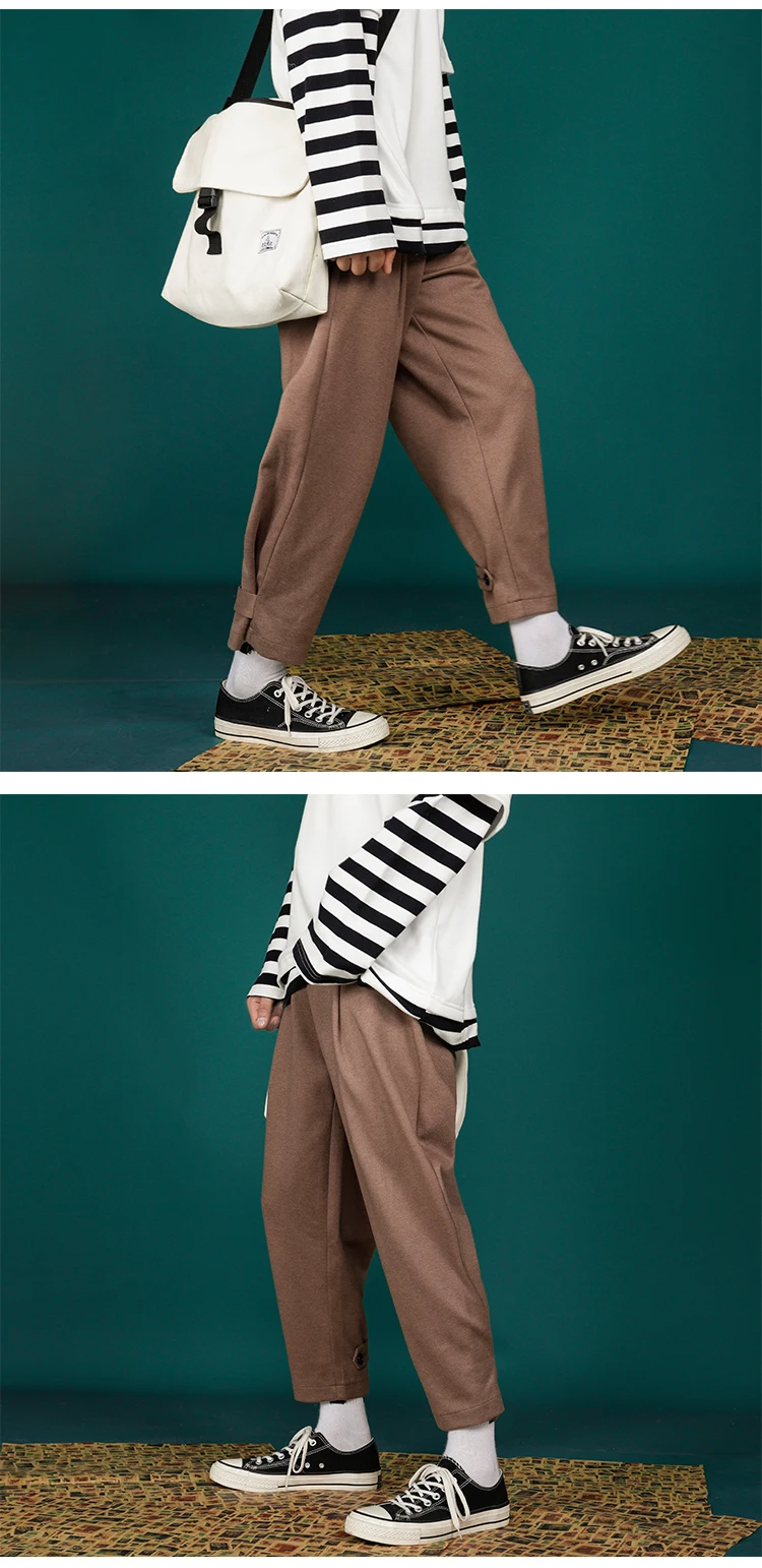 Winter Woolen Pants Men's Fashion Solid Color Business Casual Dress Pants Man Wild Loose Straight Trousers Male S-3XL