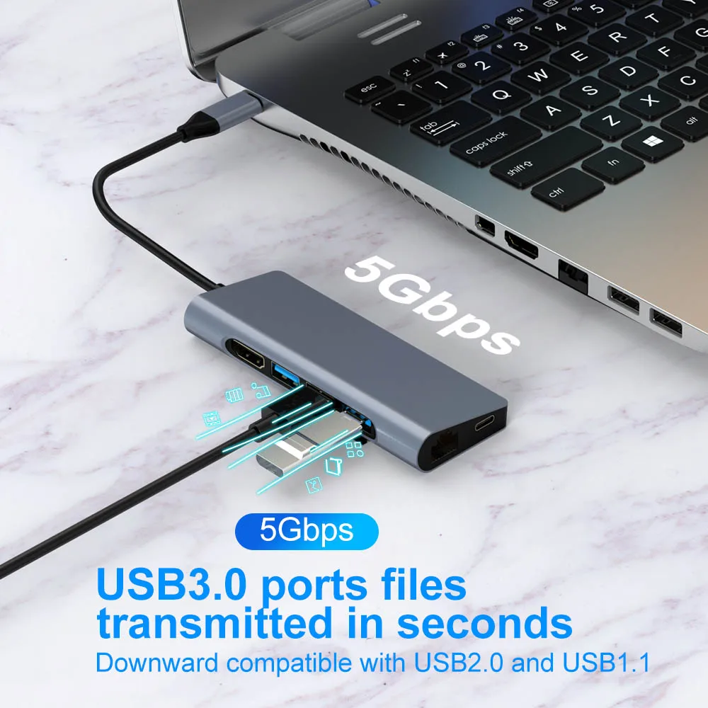 USB C концентратор FSU с HDMI RJ45 PD зарядное устройство кардридер 3 0 адаптер usb хаб для