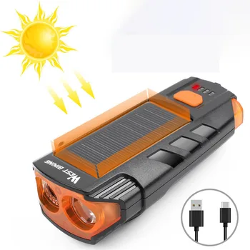 

WEST BIKING Bike Light 2-in-1 2xT6 350LM Double LED USB/Solar Charging 5 Modes Bike Front Light 120dB 6 Modes Horn for MTB Road