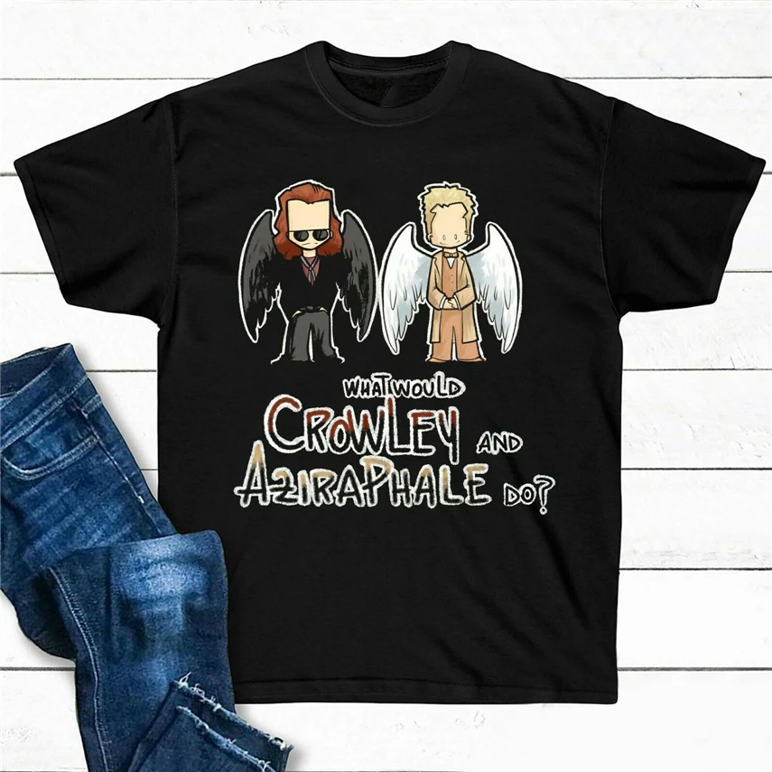 

What Would Crowley And Aziraphale Do Good Omens T Shirt Black Cotton Men S-6Xl Custom Printed Tee Shirt