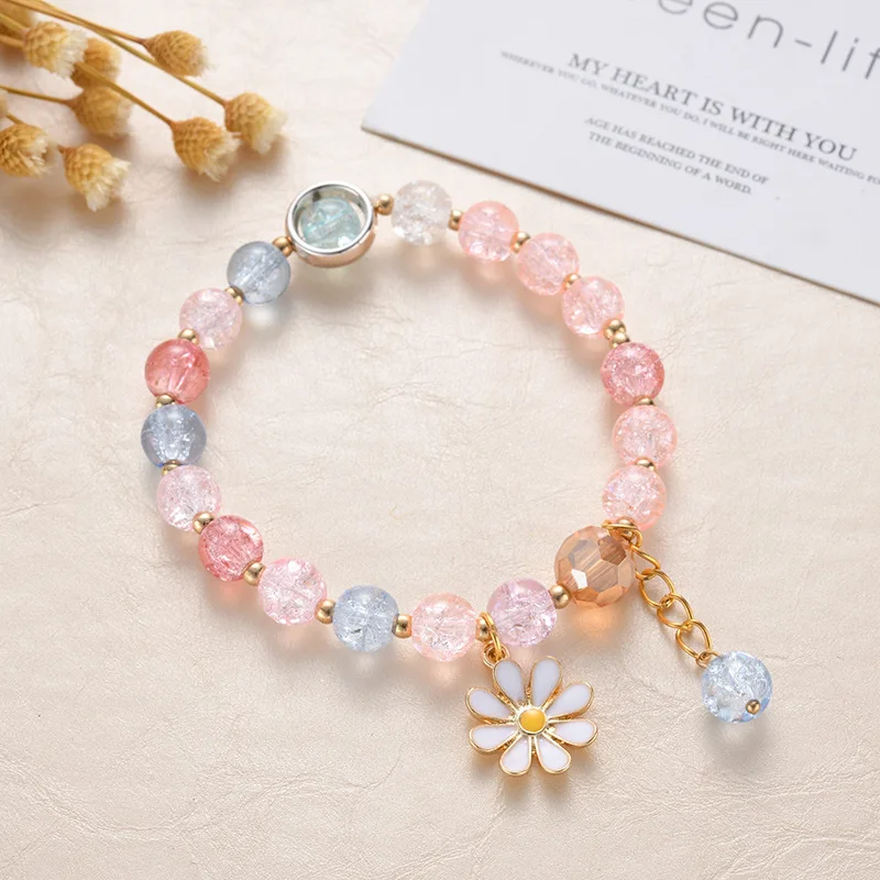 2021 New Korean Flowers Daisy Bracelets Bohemain Colorful Crystal Beaded Bracelet Handmade Elastic Rope Women Pulseira Jewelry