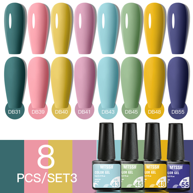 8pcs/set Nail Gel Polish Nail Color Glitter Sequins Matte Effect Long Lasting Base Top Coat Nail Art Design Hybrid Gel
