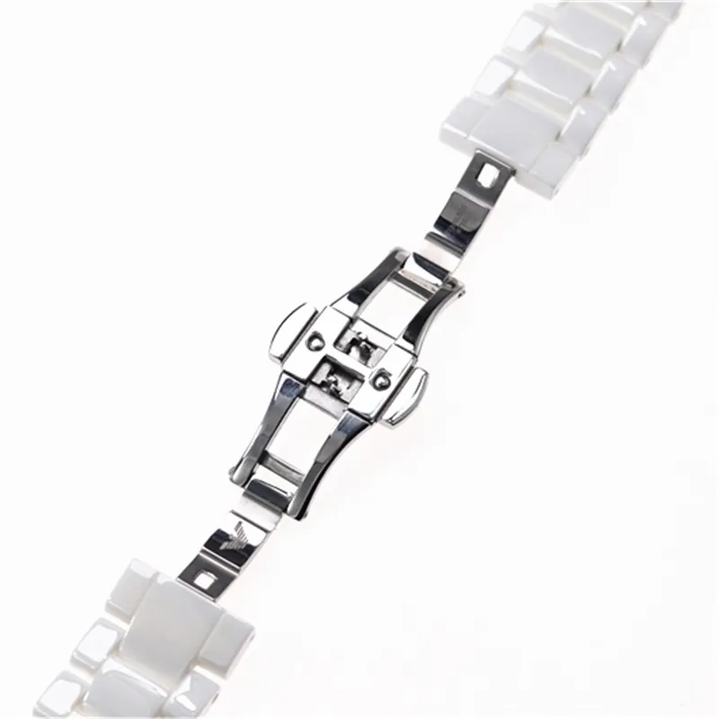 Elegant Black and White Ceramic Watch Strap, 20mm/23mm,