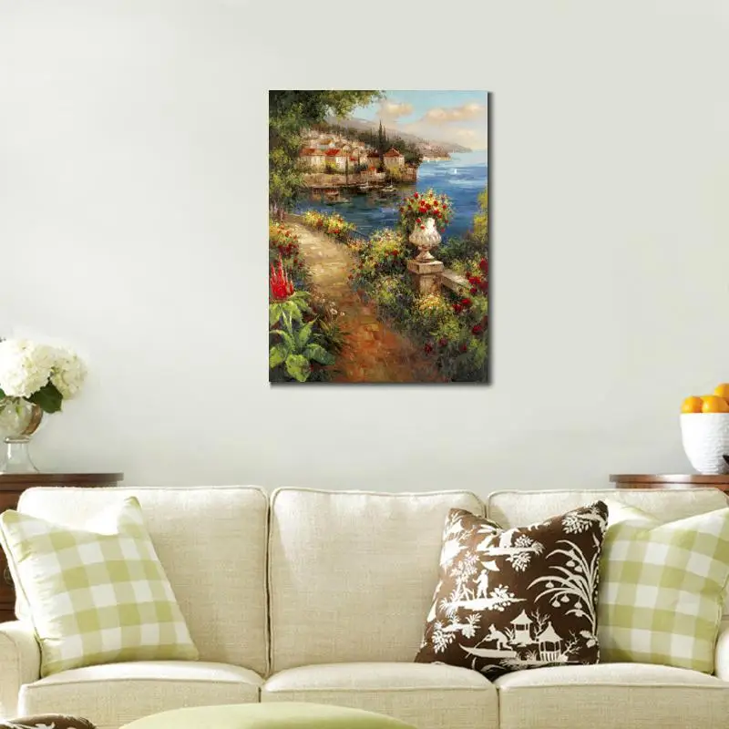 Ручная роспись средиземноморские картины с видом на пристани Современная Венеция пейзажи холст искусство для декора стен