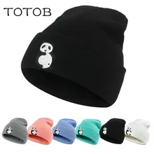 Вязаная шапка с вышивкой в виде панды, Модная вязаная шапка в стиле хип-хоп, шерстяная шапка с вышивкой в виде животных, Модная вязаная шапка в стиле Харадзюку, наружная теплая шляпа