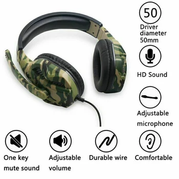 

3.5mm Wired Gaming Headset Wired Camouflage Headphones Bass Stereo Headsets With Mic for Computer PC Switch Laptop PS4 PS3 Xbox