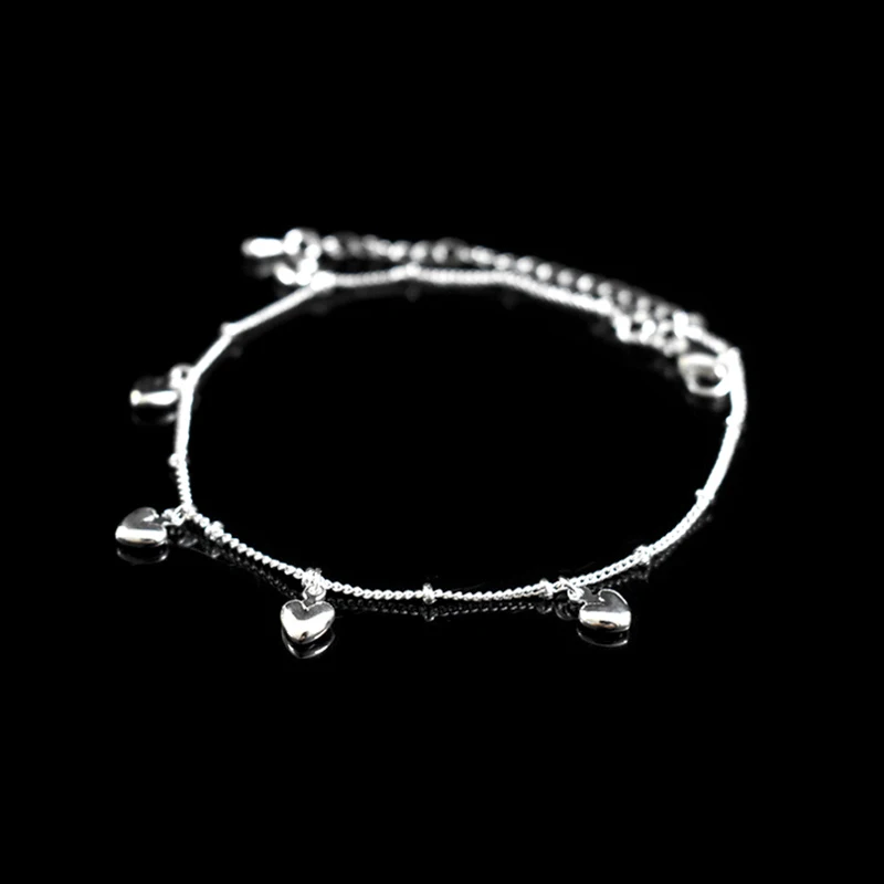 New Fashion 925 Sterling Silver Simple Exquisite Heart Pendant Anklets Women Jewelry Birthday Gift Summer Foot Chain Bracelets