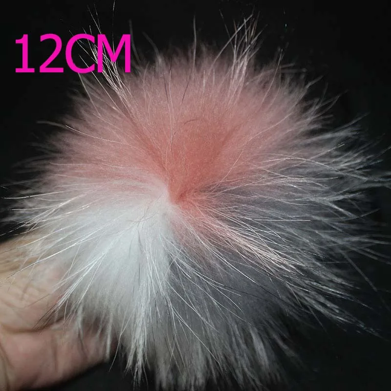 raccoon pompom 1 Пушистые Помпоны из лисьего меха с кнопкой 12-15 см DIY лисий мех Mulit цветной натуральный мех помпон для шарфов шляпа и сумка аксессуары - Color: raccoon pompom 1