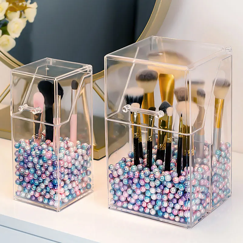  Acrylic Clear Makeup Brush Storage box cover Plastic Makeup organizer Cosmetic tool Holder Pearl An