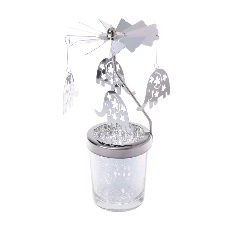 Silver 04 Звездчатый Кап-вращающийся карусель поворотный Свечи Tealight металлическая стойка держатель - Цвет: Silver 04